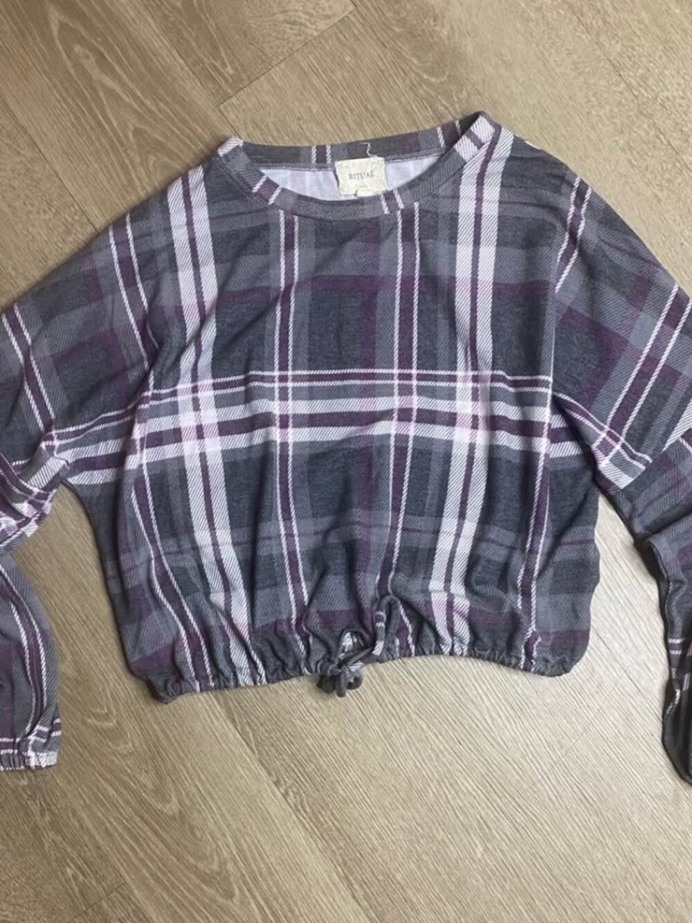 RITUAL Grey Purple Plaid Long Sleeve Top Large